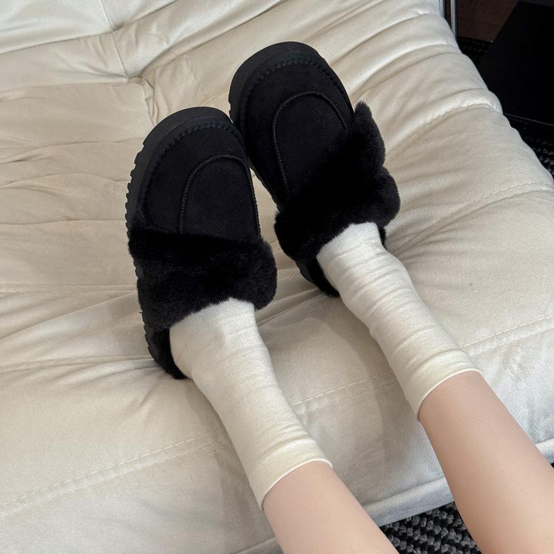 Cowhide version of fluffy slippers for women's outer wear, advanced feeling, comfortable, simple and lightweight, casual, plush bag head drag, winter 