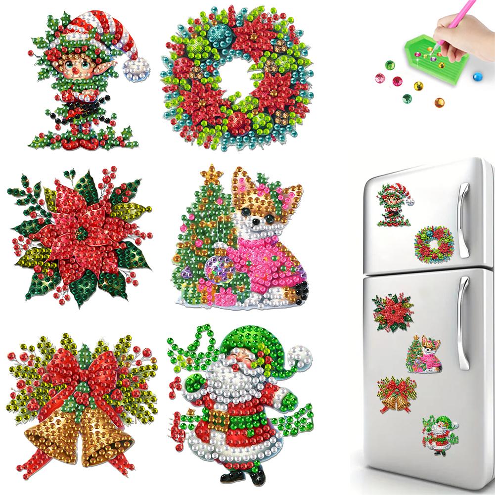 6Pcs Acrylic Christmas Animals Fridge Stickers Diamond Art Magnets Decals Diamond Painting Fridge Magnet for Adults Beginners