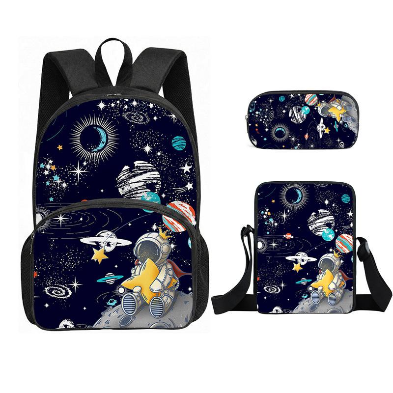 Classic Popular astronaut space 3D Printed 3pcs/Set pupil School Bags Laptop Daypack Backpack Inclined shoulder bag Pencil Case
