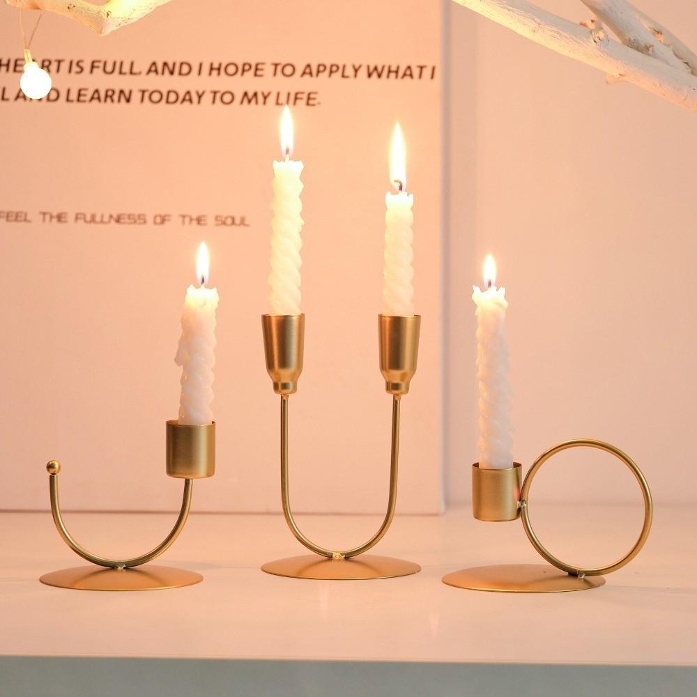 U-shaped Tabletop Candle Holders Metal Double Headed Candlestick Holder Ornament Home and Hotel Decoration Candle Stand Bedroom