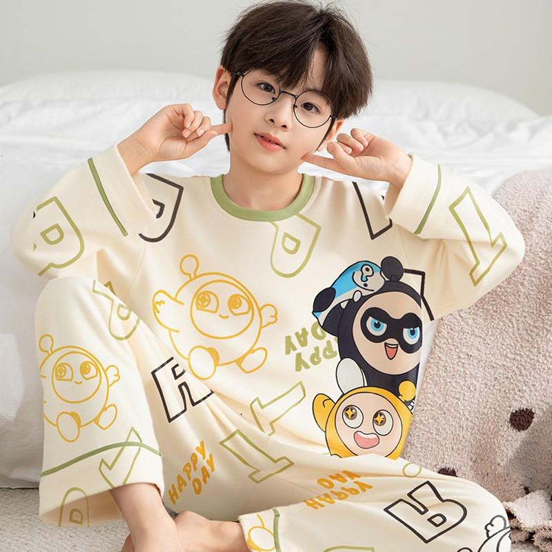Boys Cotton Pajama Set Long Sleeve Thin Winter Sleepwear Kids 8 Years Cartoon Print Comfortable Home Wear