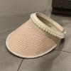 Women Straw Visor Hat With Pearl Decoration Breathable Sun Protection Headband For Spring Summer Travel And Daily Wear