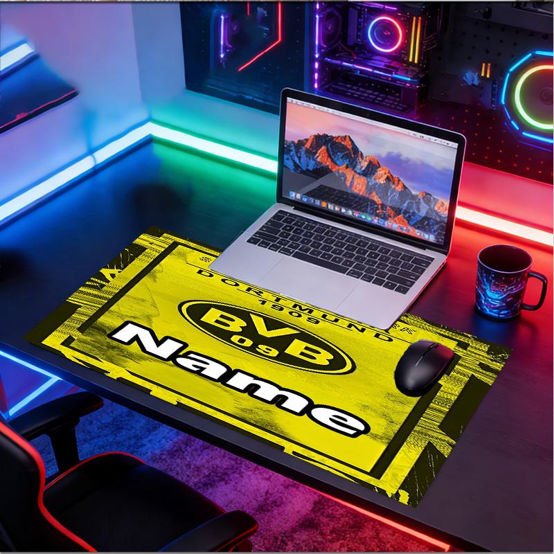 Custom Name Personalized Borussia Dortmund Pattern Mousepad, Laptop PC Desk Mat, Decorative Desk Mat for Home Keyboard Pad Gift