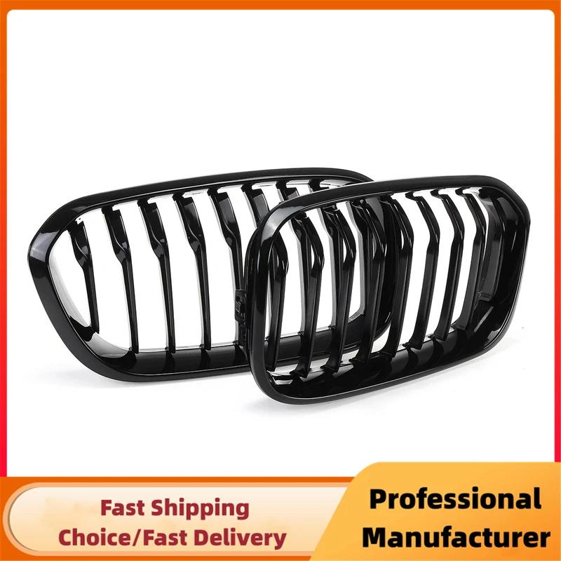 For BMW 1-Series F20 F21 2015 2016 2017 Kidney Raring Grille Glossy Black Grill 1Pair Car Front Bumper Sports Slat Grille