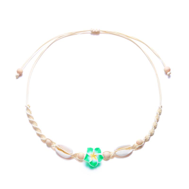 Bohemia Naszyjnik Choker z Muszelek Morskich Dla Kobiet Moda Lato Słodki Wisiorek z Kwiatem Ręcznie Pleciony Sznurek Łańcuszek na Szyję Biżuteria Dodatek