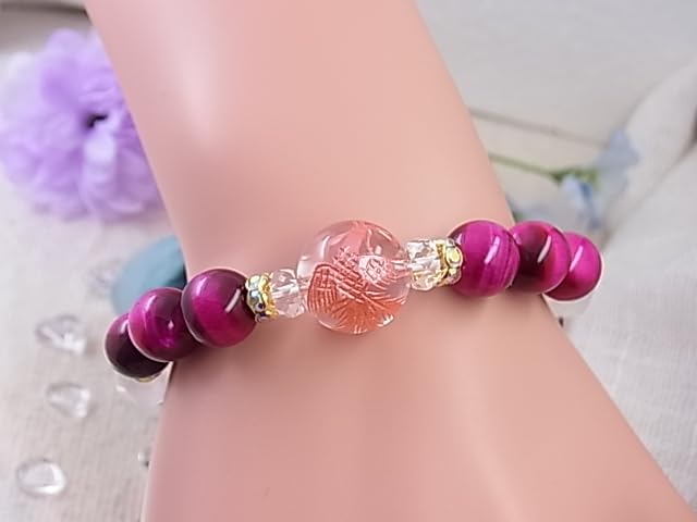 no Suzaku Crystal Love God Bracelet with Rose Pink Tiger and Rutile for Love and Money Power Stone Natural Stone Bracelet Includes Drawstring Bag 200