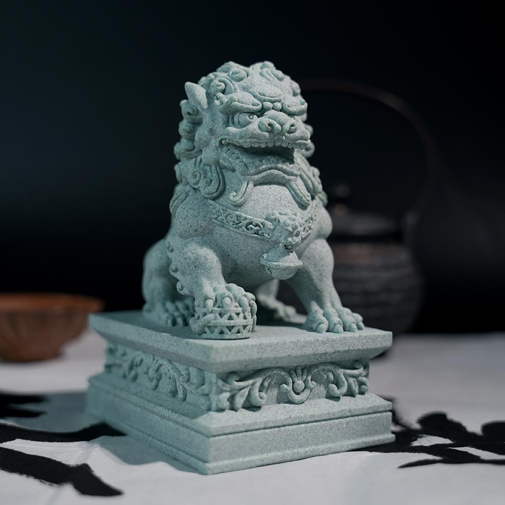 Blue Sandstone Lion Ornaments, Traditional Stone - Carved Auspicious Beasts, Multi - Size Tea Pet Desktop Decor