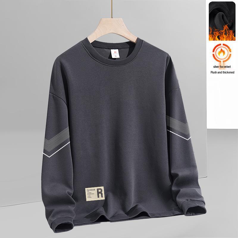 Men's Loose Round Neck Plus Velvet Long Sleeve Pullover for Autumn and Winter