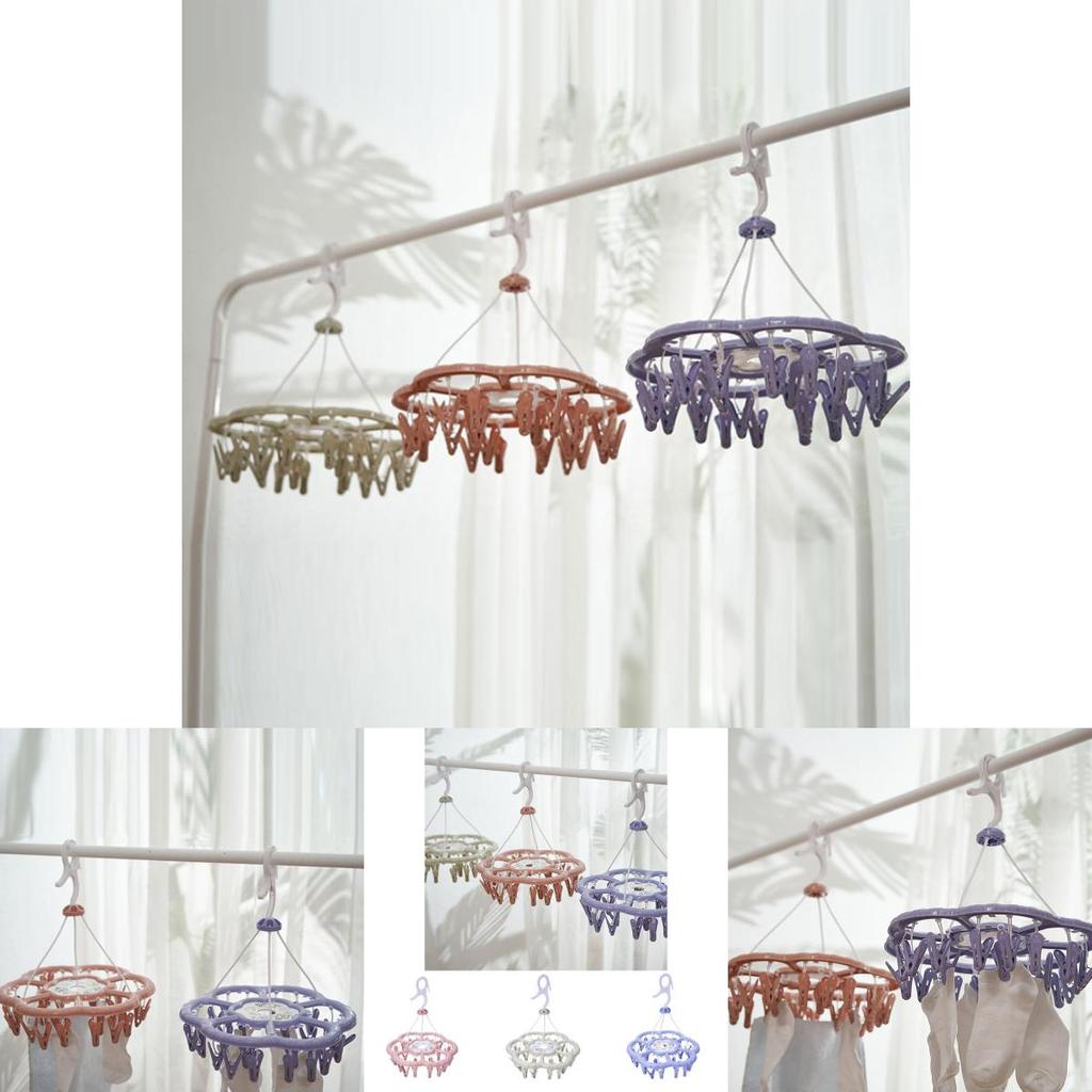 Portable Round Clothes Drying Rack With Multiple Clips Ideal For Indoor Use