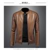 Mens PU Leather Biker Jacket With Stand Collar Slim Fit Casual Outerwear