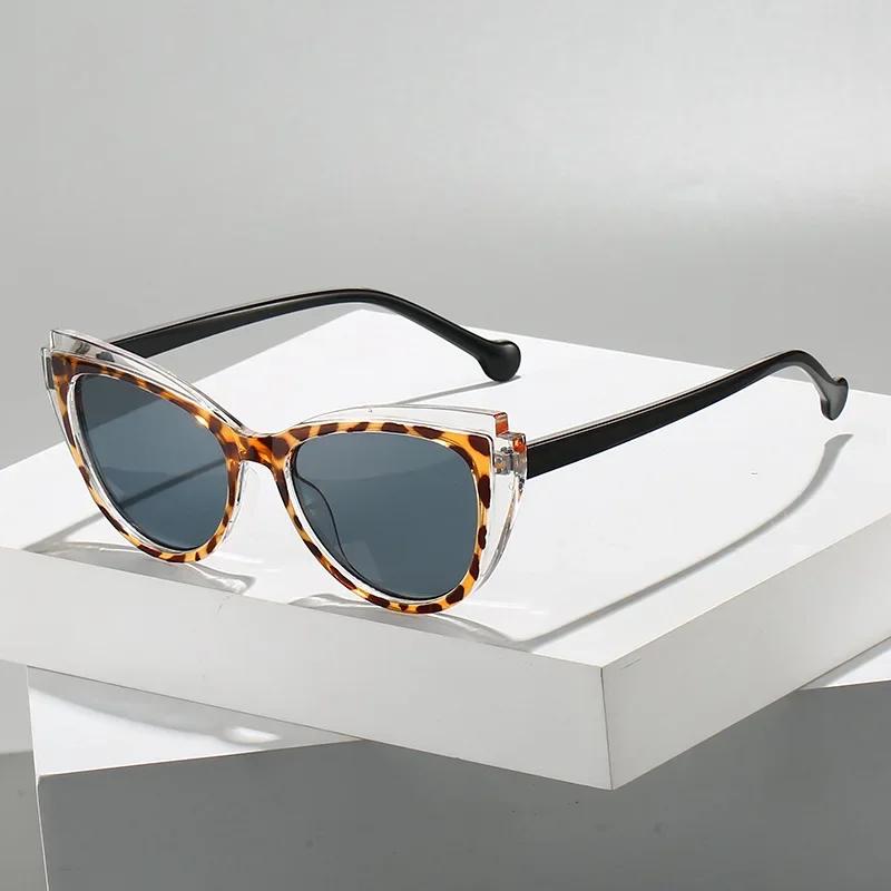 New Fashionable Cat Eye Women'S Presbyopia Glasses With High-End Luxury Color Blocking Design And Gray Anti Blue Light Glasses