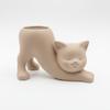 Beige Flowerpot In the Shape of a Stretching Cat for Succulents and Cacti