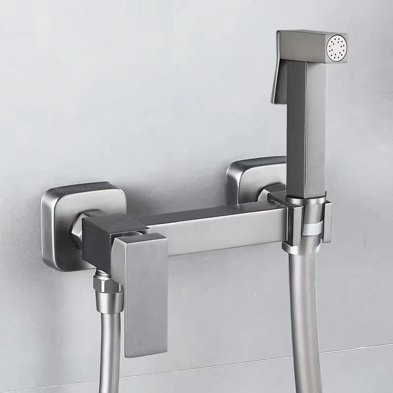 Toilet Bidet Attachment Brass Shower Tap Wall-Mounted Cold Hot Water Mixer Crane Rectangle Shower Sprayer Head Apartment