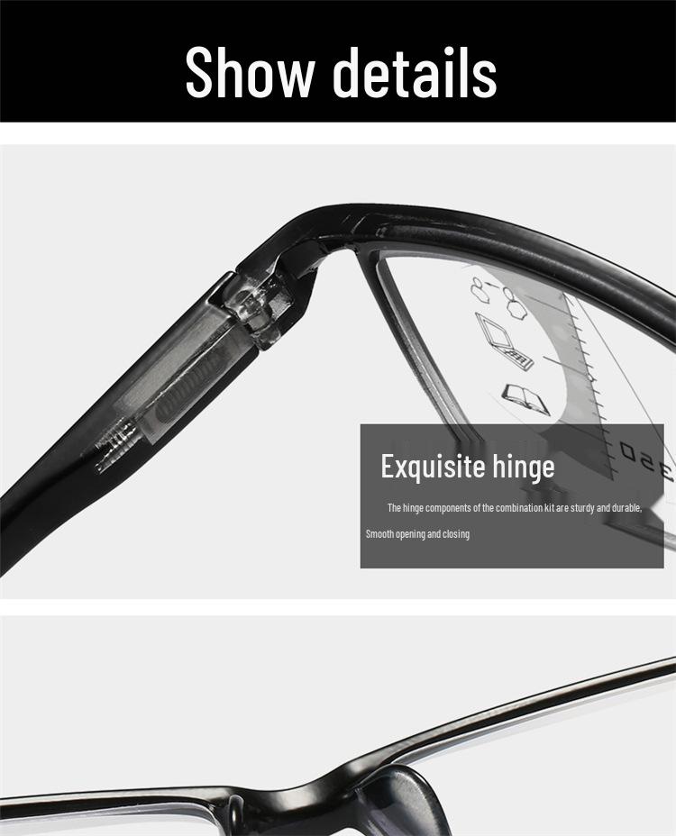 Progressive Multifocal Reading Glasses: Anti-Blue Light, PC Frame, High-Volume, Suitable for Distance & Near Use