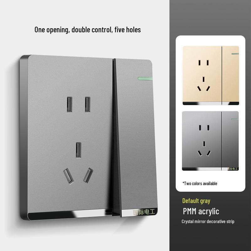 Dual-Gang 86 Type Wall Socket Panel with Double-Control Switch