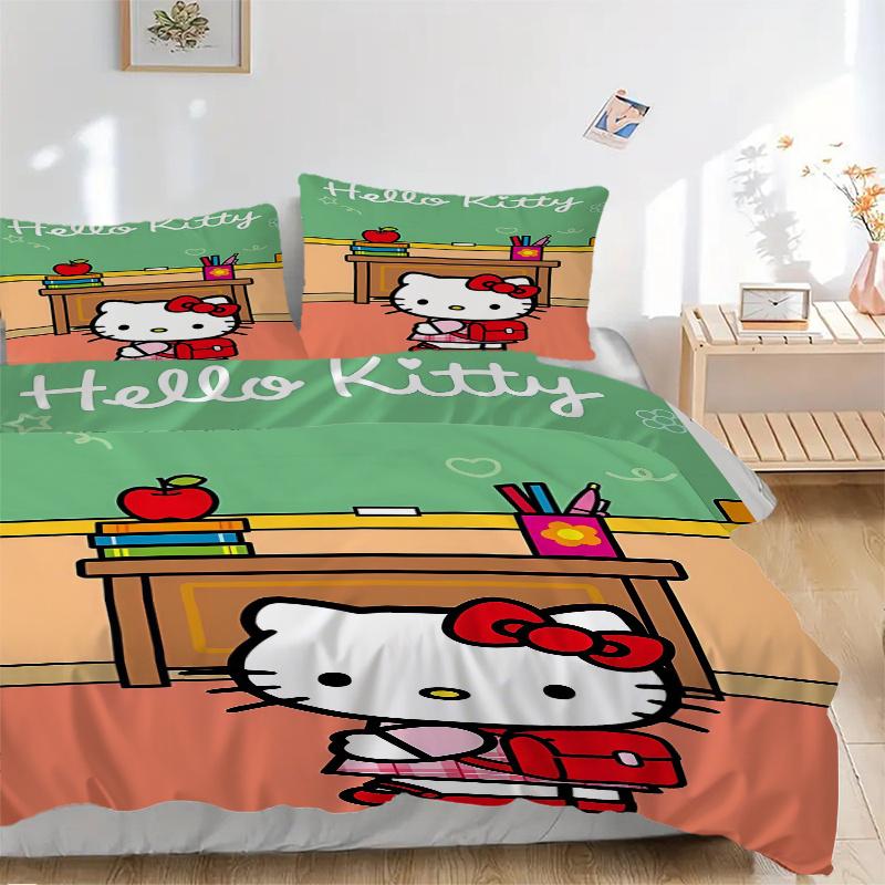 

3 шт. Набор постельного белья с рисунком Хелло Китти для детской комнаты, 1* Пододеяльник + 2* Наволочки, Набивной комплект постельного белья, Мягкий и удобный. W017 135x200cm