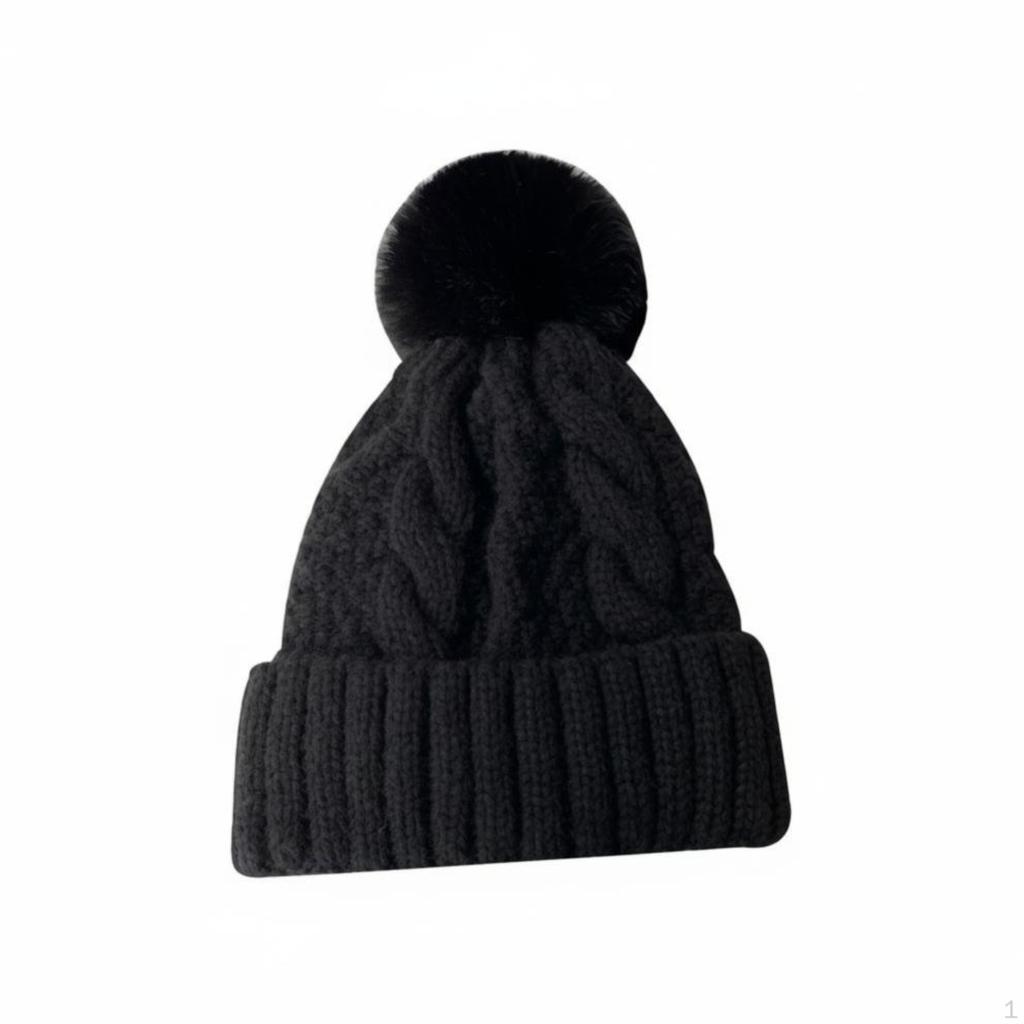 Fleece Lined Knit Hat, Warm Winter Hat for Women, Soft Thick Cap One Size Beige