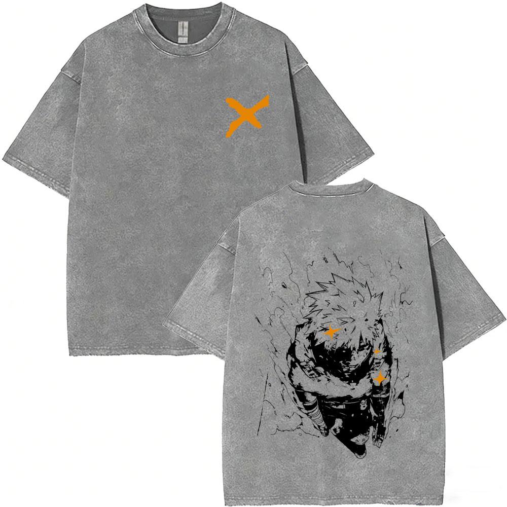 Washed Vintage Anime My Hero Academia Midoriya Izuku and Bakugou Katsuki Merch T Shirt Men Women Casual Retro Oversized Tshirts
