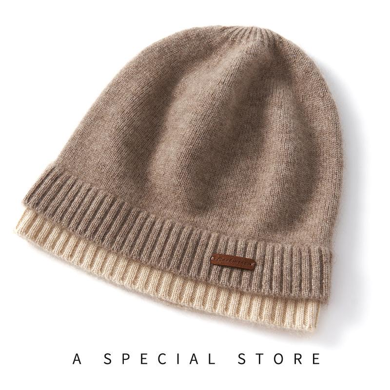 A New High End Double Layer Color Blocked Knitted Warm and Fashionable Casual Hat for Women