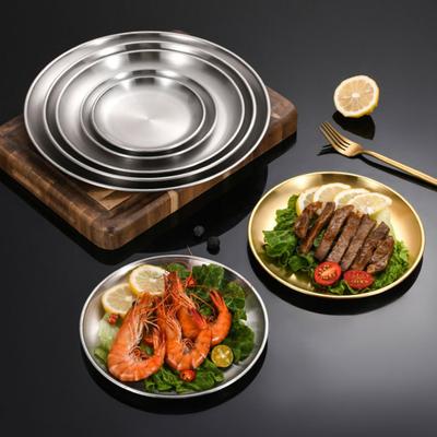Essteller aus Edelstahl, rund, Salat-Servierteller, leicht zu reinigen, Pizza-Obstschale für Zuhause, Küche, Outdoor, Camping, Grillen