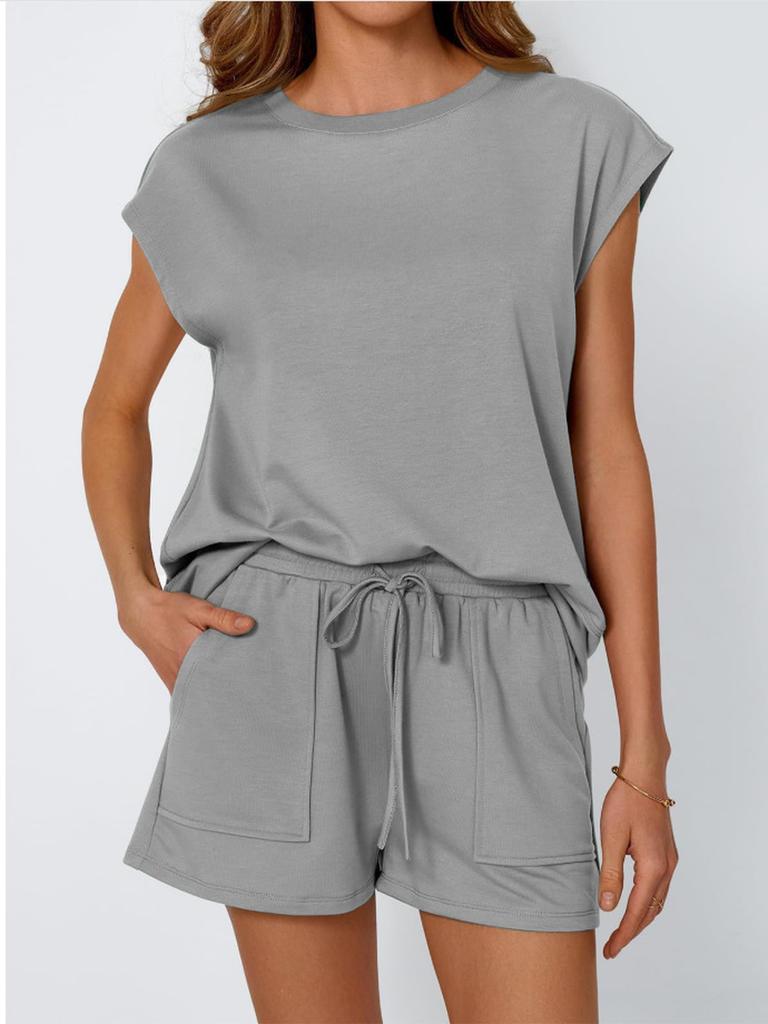 Spring Summer Oversized Crew Neck Short Sleeve Two Piece Set Women's Clothing