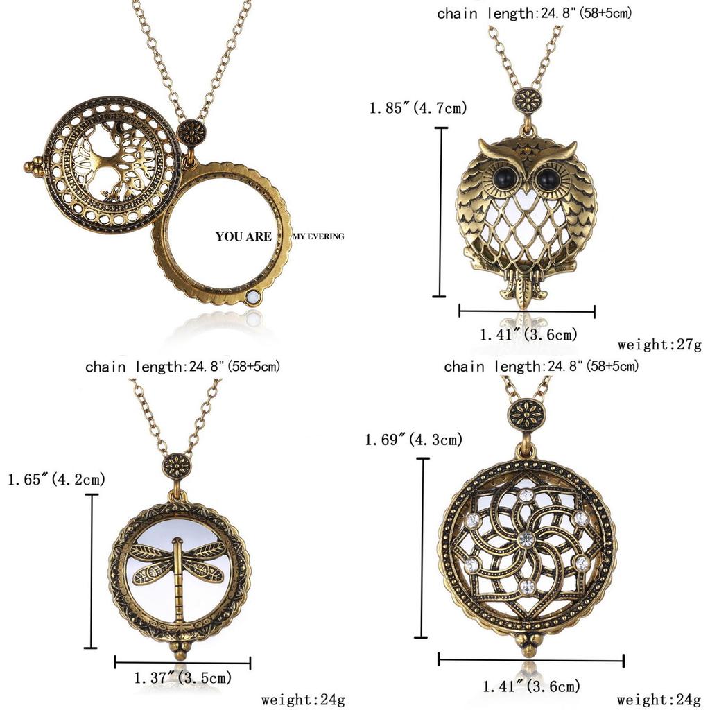 Moda Aksesuarları İçin Alaşım Kolye Ucu ve Ağaç Tasarımlı Retro Delikli Büyüteç Zinciri