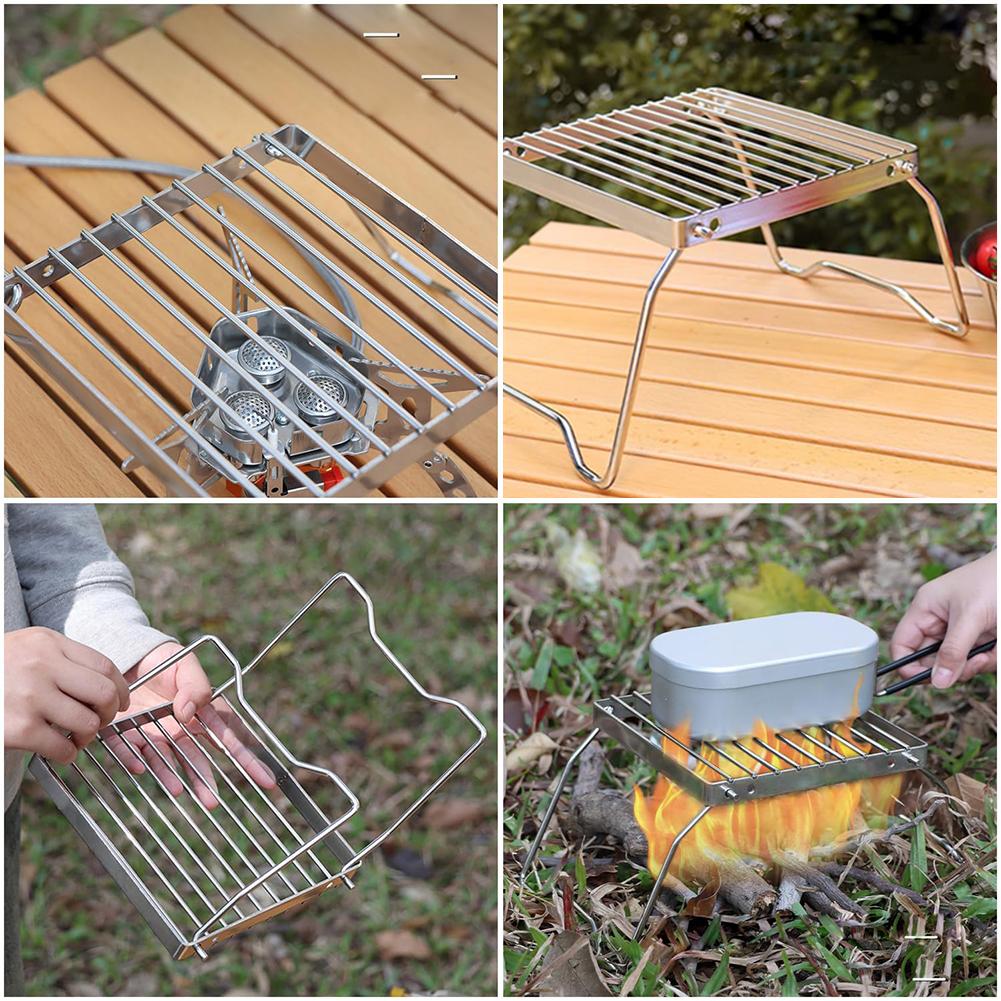 Outdoor Folding Mini Stove Holder Stainless Steel Portable Campfire Grill Grate Camping Cookware Pots Stand for Outdoor Picnic