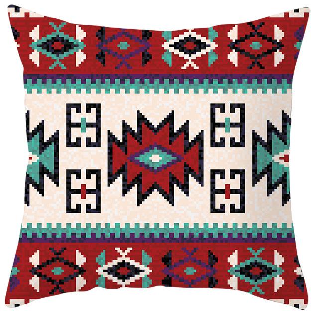 New Ethnic Style Pillow Cover Bohemian Color Geometric Pattern Peach Leather Velvet Retro Pillow Cushion Cover