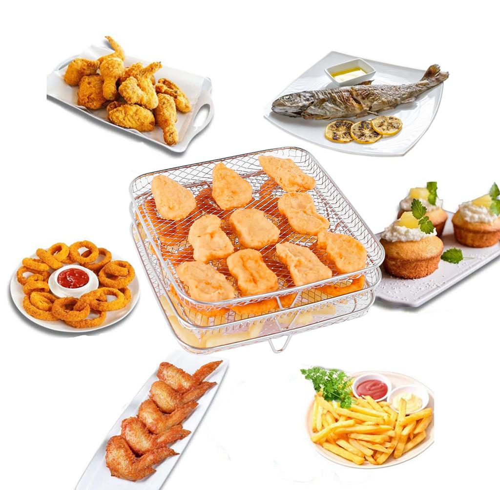 Air Fryer Rack Stackable Multi-Layer Stainless Steel Dehydrator Rack Air Fryer Basket Tray For Kitchen Accessories