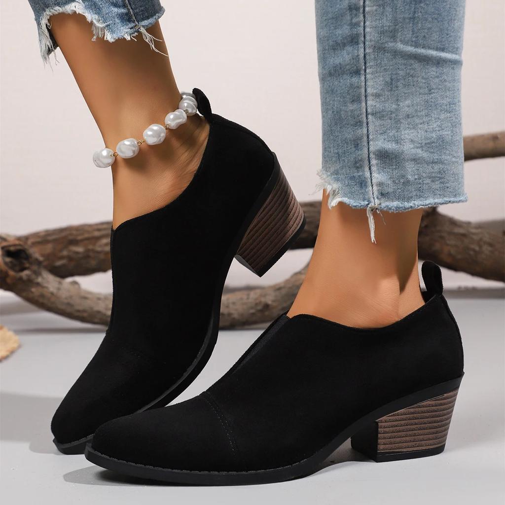 Fashion Pointed Toe Chunky Heel Ankle Boots for Women 2025 New British Style Black Dress Shoes Woman Fashion PU Leather Chelsea Boots