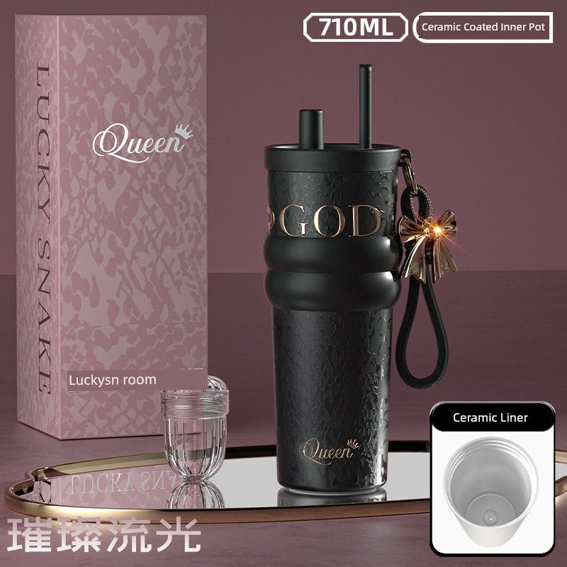 New 316 Stainless Steel Thermos Cup, Simple and Stylish, Large Capacity Thermos Cup with Ceramic Inner Liner, Portable Car Water Cup