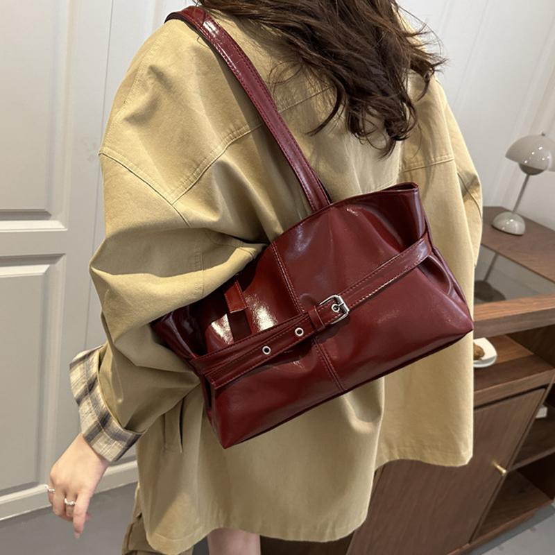 Yogodlns Belt Design Women's PU Leather Shoulder Bags Motorcycle Style Hot Girls Underarm Bag Large Capacity Female Casual Tote Handbags