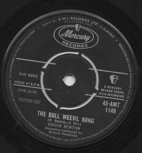 

7-дюймовая пластинка БРУК БЕНТОН - Песня о хлопковом долгоносике 45AMT1148 Mercury 1961 Великобритания Поп Бывшая в употреблении