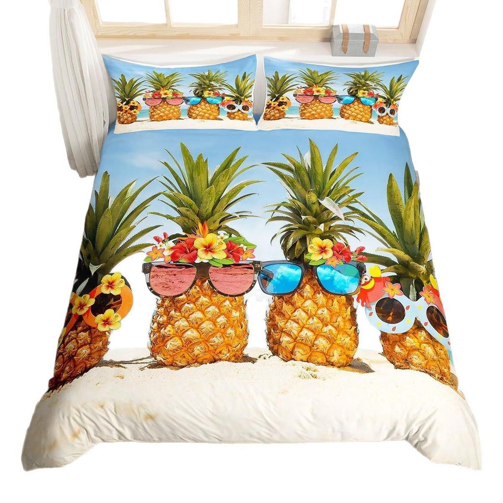 Pineapple Duvet Set Tropical Fruit Beach Print Bedding Set Teen Bedroom Decoration Three-Piece Set