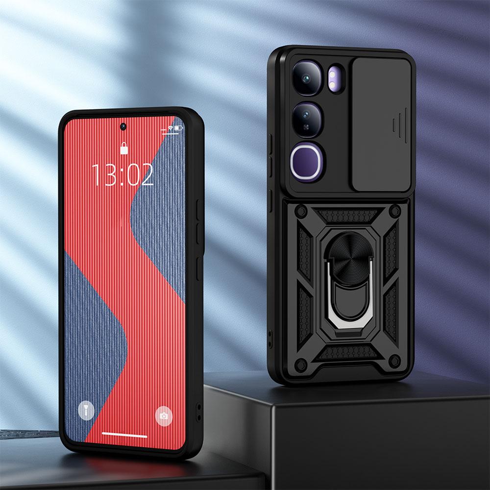 

Ударопрочный чехол KEYSION для VIVO V40 SE 80W V40 Lite Slide Camera Защитное кольцо Подставка для телефона Задняя крышка для VIVO Y200 5G Y19S for VIVO V40 SE 80W чёрный