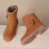 Foreign Trade Explosion Thick-soled Snow Boots Women's New Winter Warm Piled Thickened Belt Buckle Side Zipper Round Head Short Boots