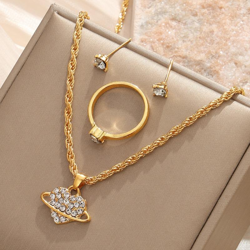 Simple Retro Elegant Exquisite Pearl Diamond Double Beaded Personalized French Collarbone Necklace Stud Earrings Set