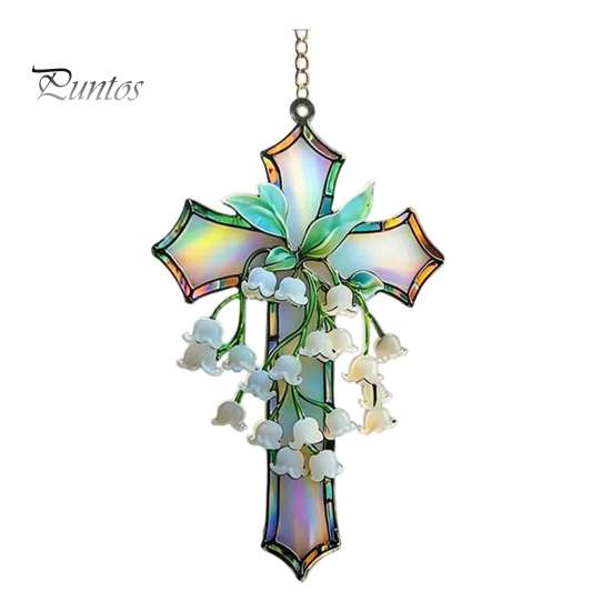 Artistic Wall Decoration Lily of The Valley Suncatcher, Acrylic Stained Glass Style Hanging Holiday Commemorative Gift Ornament with Metal Chain,