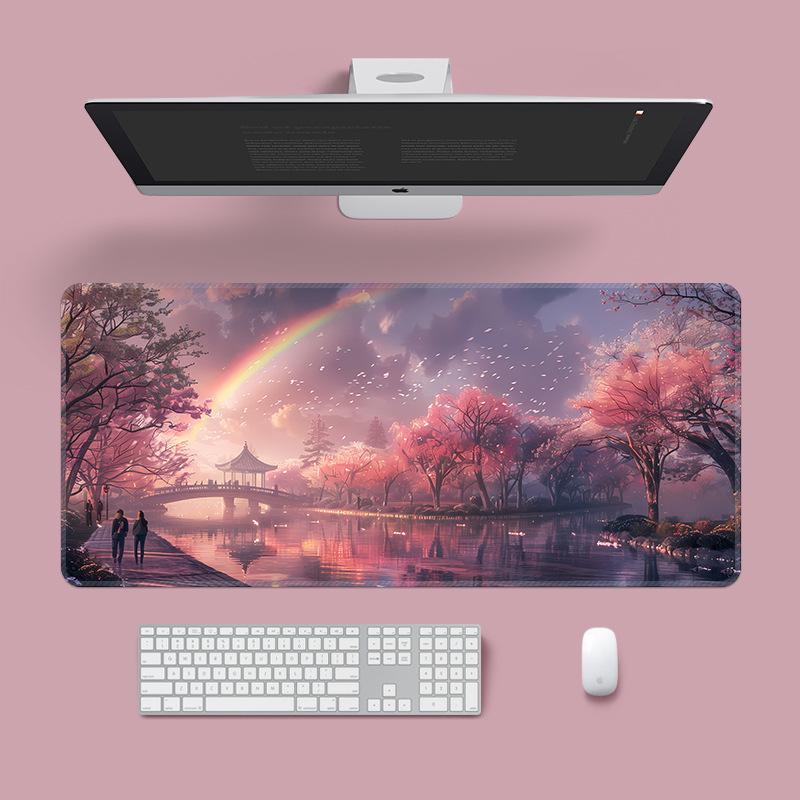 Extra Large Washable Mouse Pad - Aurora Landscape & Sunset Clouds Design, Thickened for Office and Gaming Desks