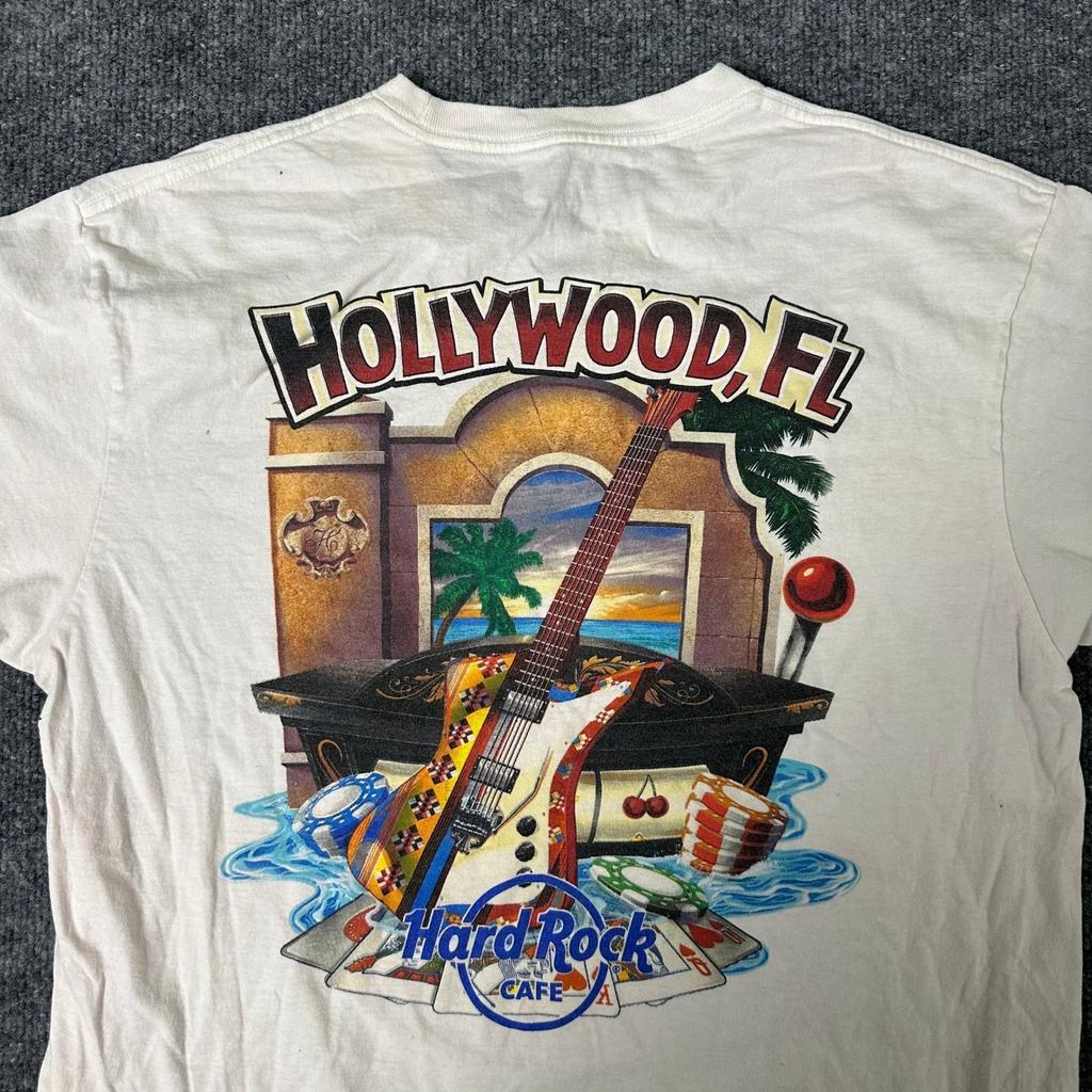Hard Rock Cafe T-Shirt Mens Size Large White Hollywood FL Casino Graphic Guitar