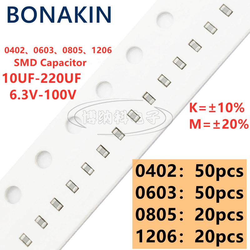 0402 0603 0805 1206 SMD Capacitor 10uF 22uF 47uF 100uF 220uF 6.3V 10V 16V 25V 35V 50V 63V 100V K M 20% 10% X5R X7R