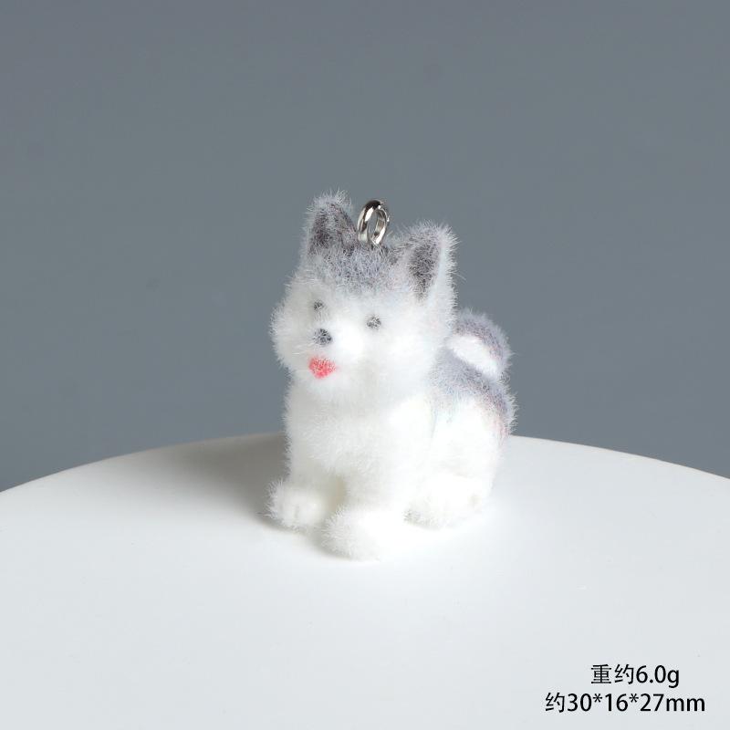 Cute Flocked 3D Dog Resin Figure Animal Statue Keychain Pendant for DIY Crafts Home Desk Decor Kawaii Gift Ideas