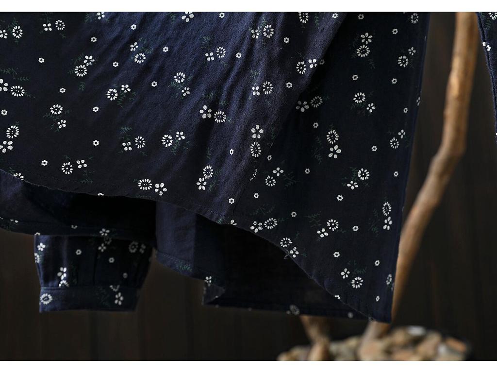 Spring 2026 Women's Retro Floral Cotton Gauze Long-Sleeve Shirt