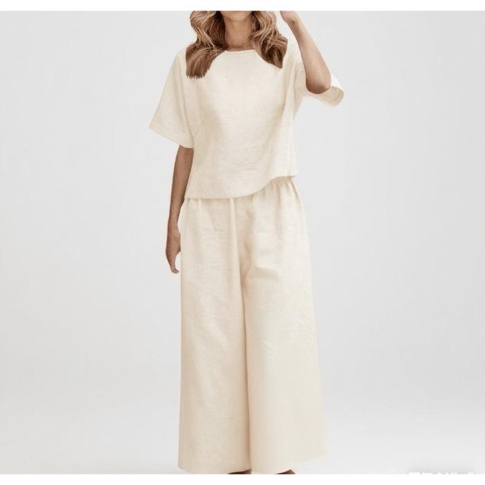 2025 Blue Plus Size Women's Short-Sleeved Two-Piece Casual Fashion Suit - European & Southeast Asian Style