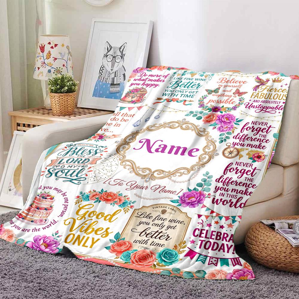 Motivational Floral Quotescustomize Your Name Blanket Warm Comfortable And Soft Blankets Are Suitable For Home Lunch Break Blanket Office Sofa Sofa