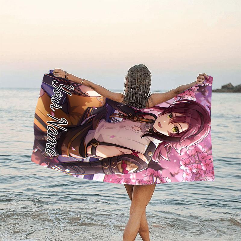 1pc Genshin Impact Beach Towel with Custom Name, Beach/Swimming/Bath/Picnic/Camping Towel, Suitable for Seaside Beaches