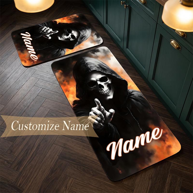 Dark Gothic (19) Customize Name Flannel Kitchen Mat Soft Non-Slip Kitchen Floor Runner Rug for Home Kitchen Decor