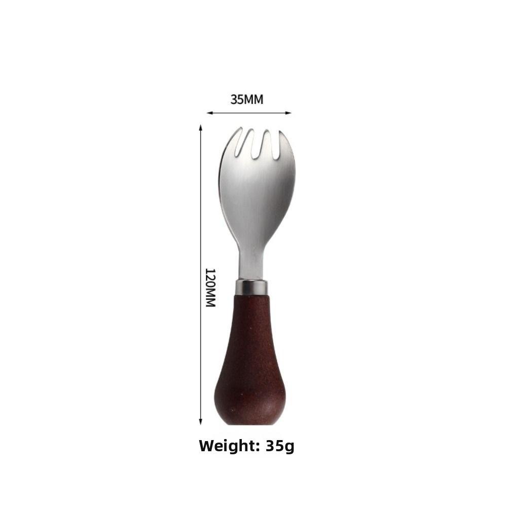304 Stainless Steel Wooden Handle Spoon Standing Wood Handle Fork New Kids Soup Spoon Kitchen Tool