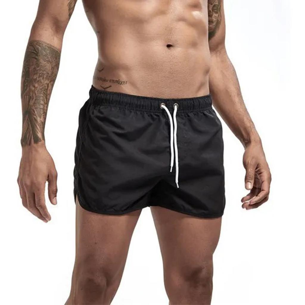 Men Beach Shorts Quick Dry Summer Breathable Polyester Men Swimming Shorts with Drawstring for Outdoor Sports Black M