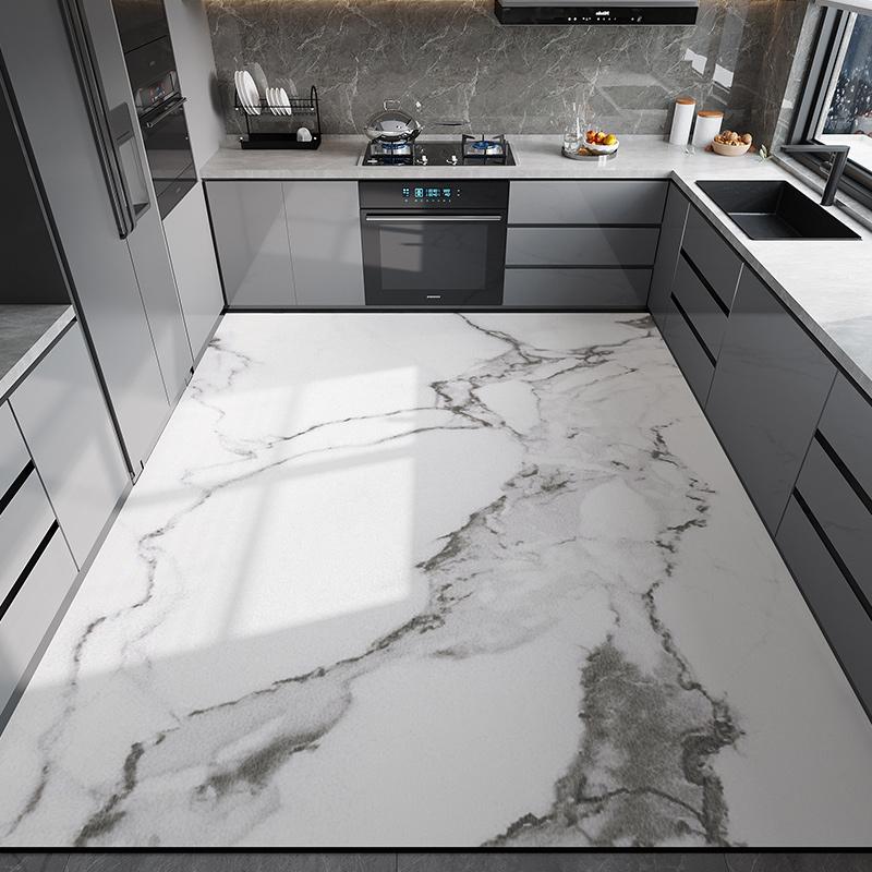 Kitchen Floor Mat Waterproof Non-slip Oil-resistant Leather Carpet PVC Large Size Imitation Marble Geometric Rug Home Decora Mat